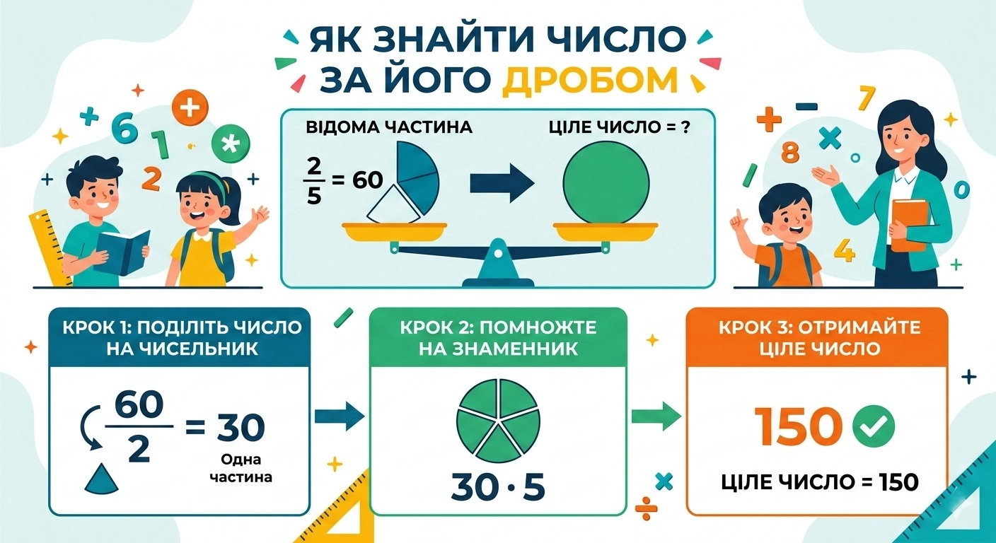Як знайти число за його дробом