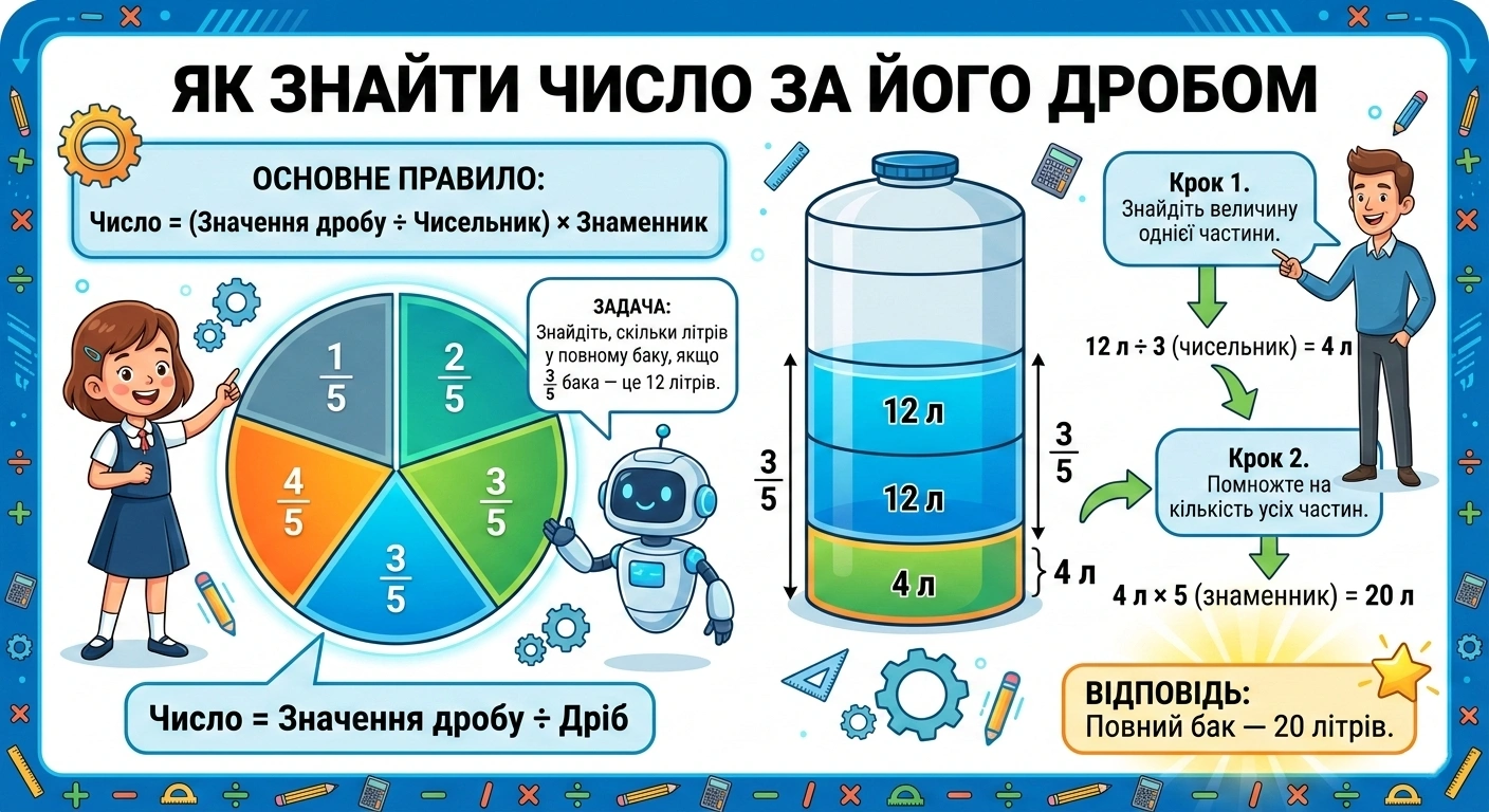 Як знайти число за його дробом